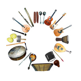 A Swag Full of Instruments CD sticker featuring world instruments